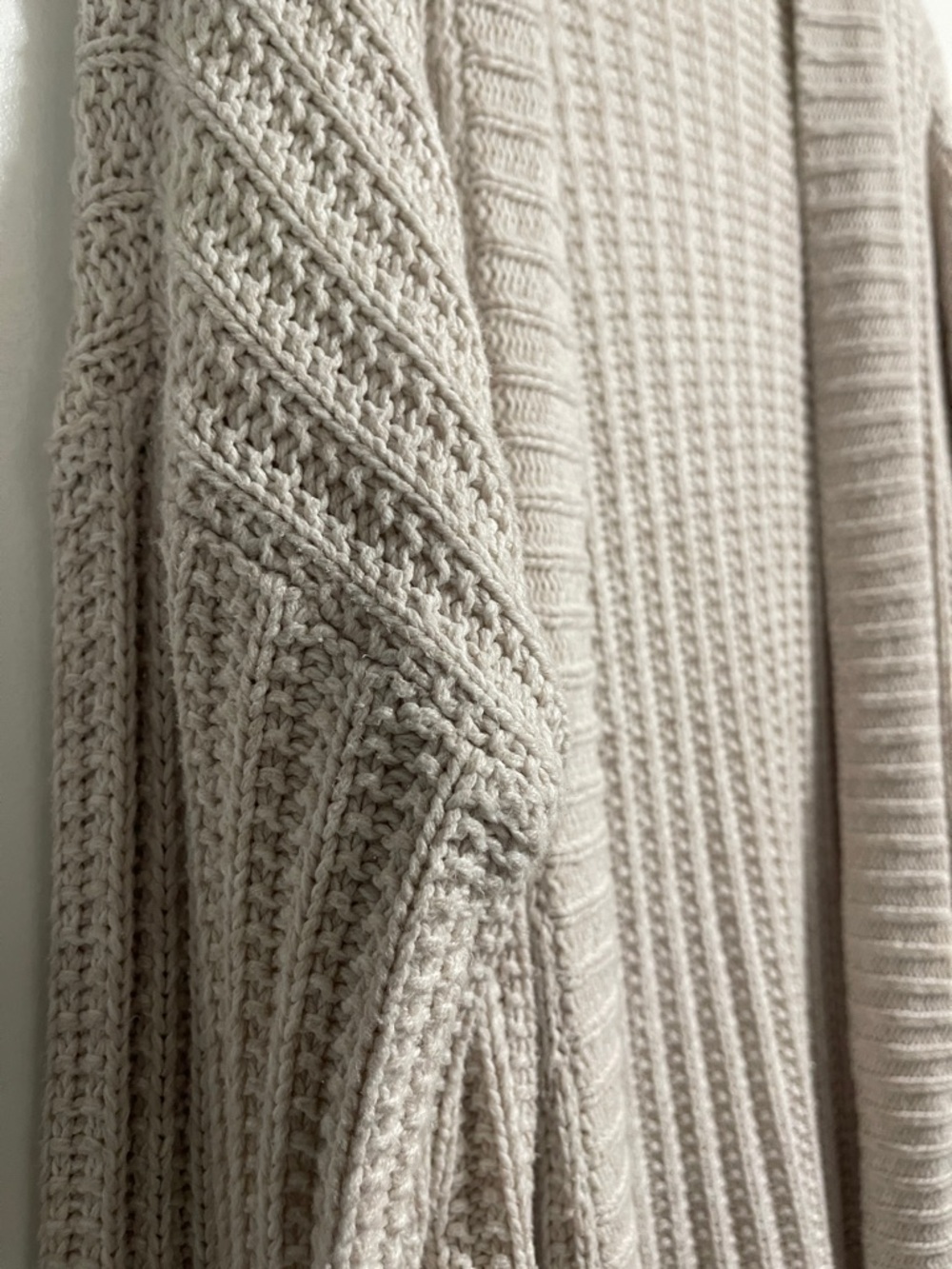 Express Open-Front Ribbed Cardigan Sweater - Light Cream - Picture 6 of 7